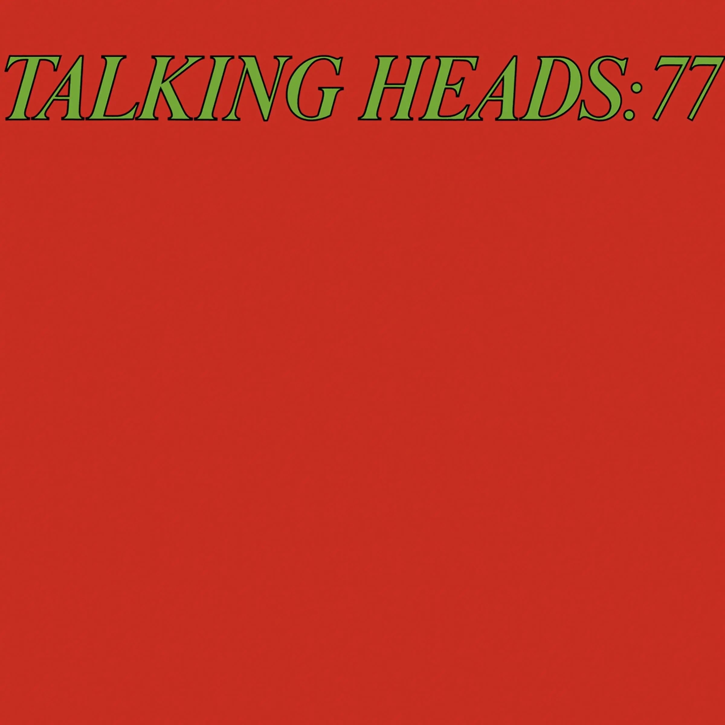 Black vinyl LP of Talking Heads: 77 album by Rhino Records, featuring the band’s iconic album cover art.