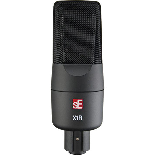 sE Electronics X1 R ribbon microphone mounted on a stand with a black windscreen, ready for professional recording.