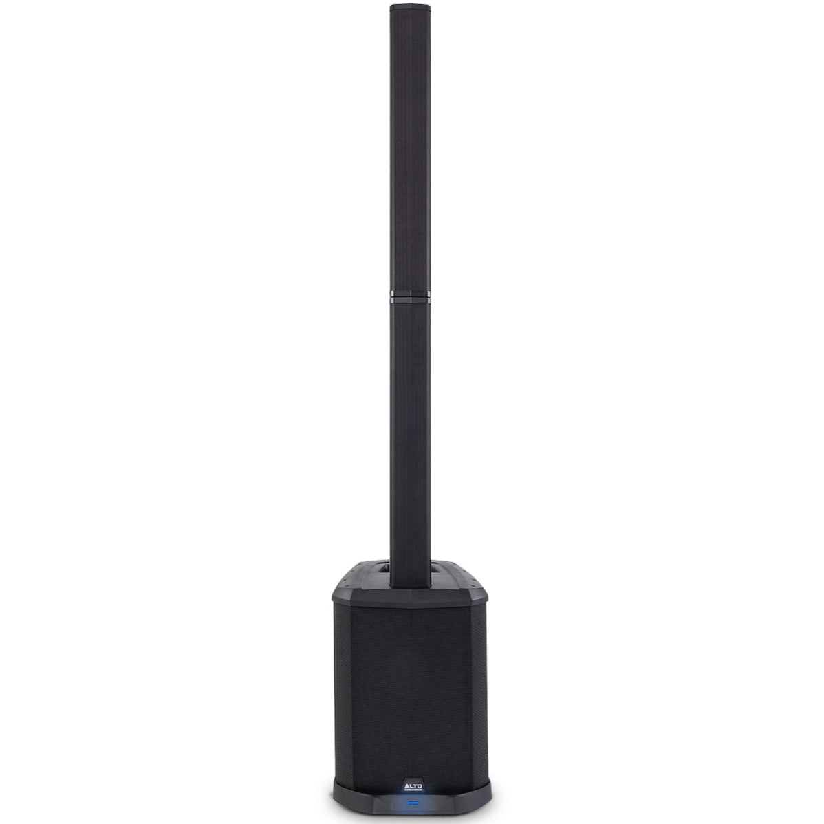 Front view of Alto Professional TS112C active column speaker with sleek black design and control panel, ideal for live sound and DJ setups.