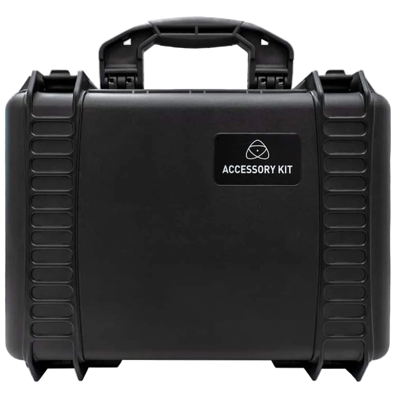 Open view of the Atomos Universal Accessory Kit with various video accessories in a black carrying case.
