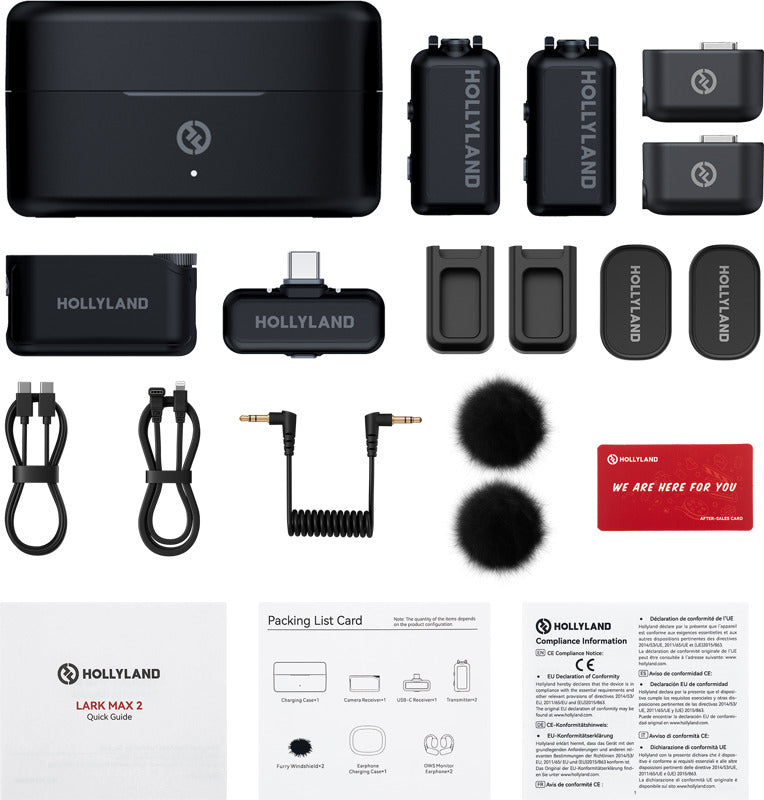 Hollyland Lark Max 2 Creator Wireless Microphone System with two transmitters and receiver for high-quality audio recording.