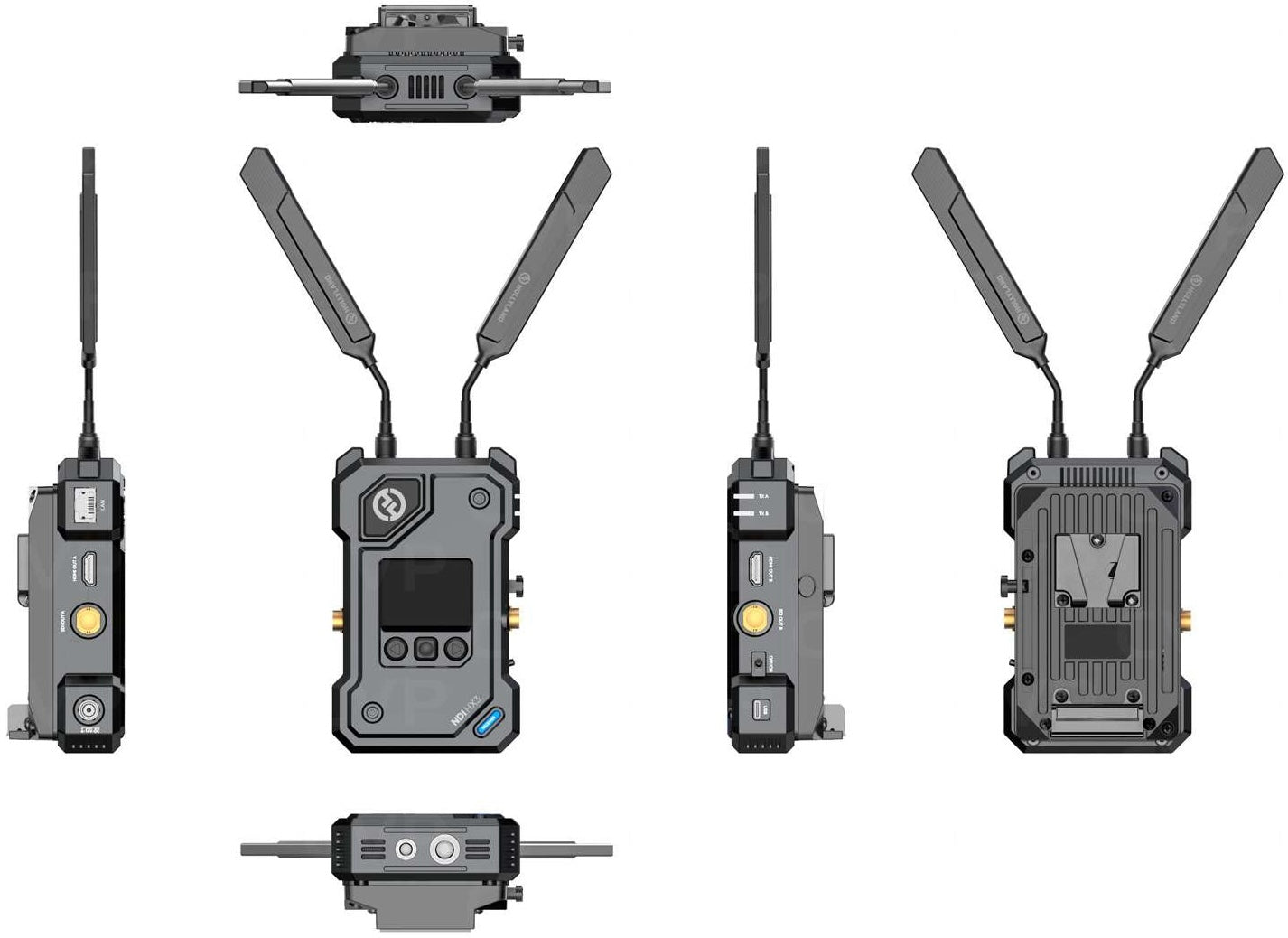 Hollyland Cosmo C2 wireless video transmission system with 2 transmitters and 1 receiver, compact and professional for video production.
