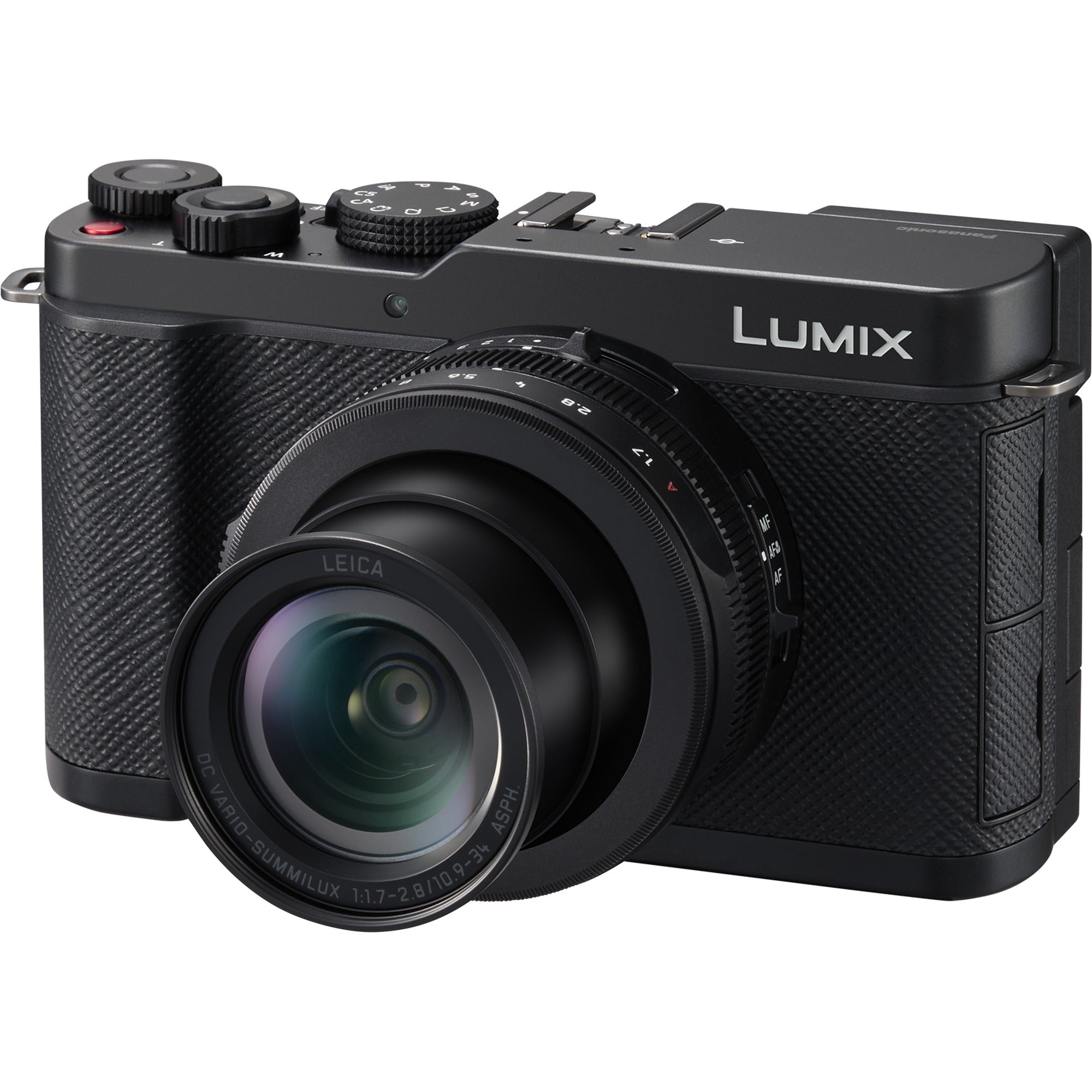Panasonic Lumix L10 video camera shown from the side with lens and grip visible, ideal for high-quality video recording.