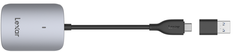 Lexar CFexpress Type A Card Reader LRW515U with USB-A and USB-C ports for fast data transfer and versatile connectivity.