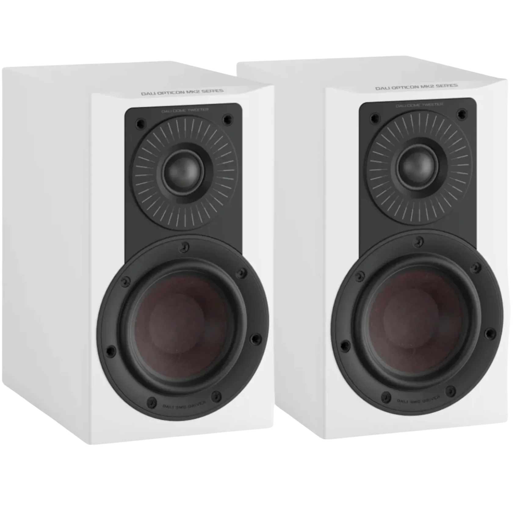 DALI Dali Opticon 1 MK2 passive bookshelf speakers shown with black wood finish and front grille, compact audio speakers for home sound