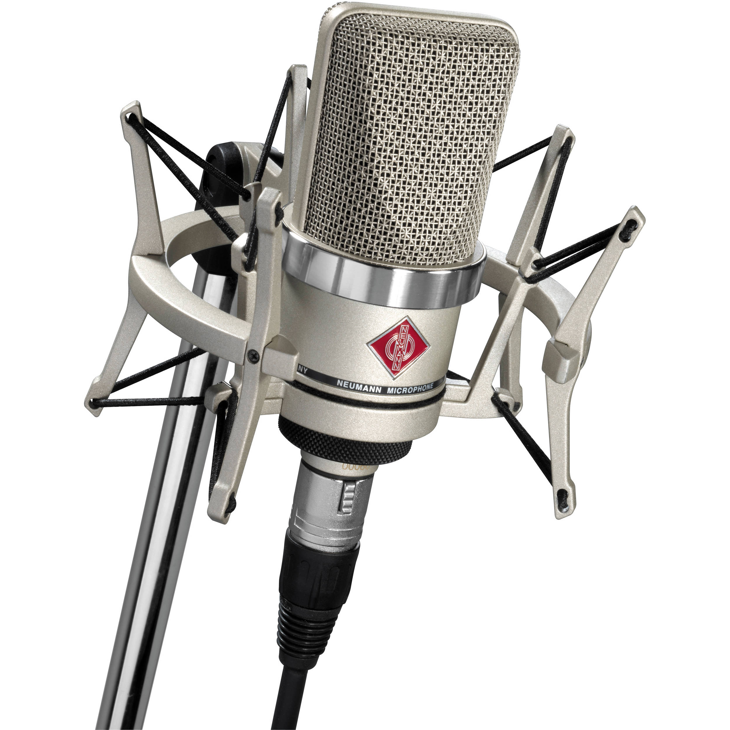 Neumann TLM 102 studio set condenser microphone with shock mount and cable, professional audio equipment for recording studios.