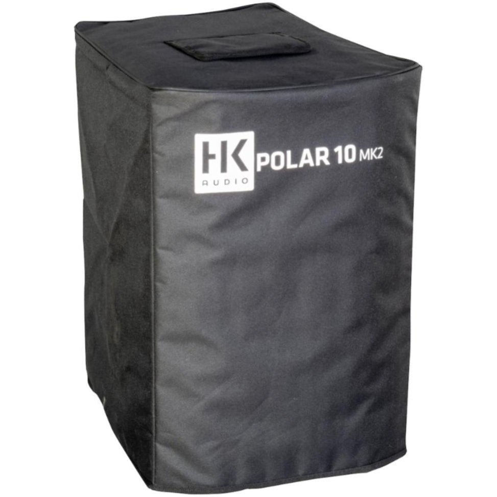 HK Audio POLAR 10 MK2 subwoofer cover in black, designed for protection and transport of the HK Audio pro audio subwoofer.