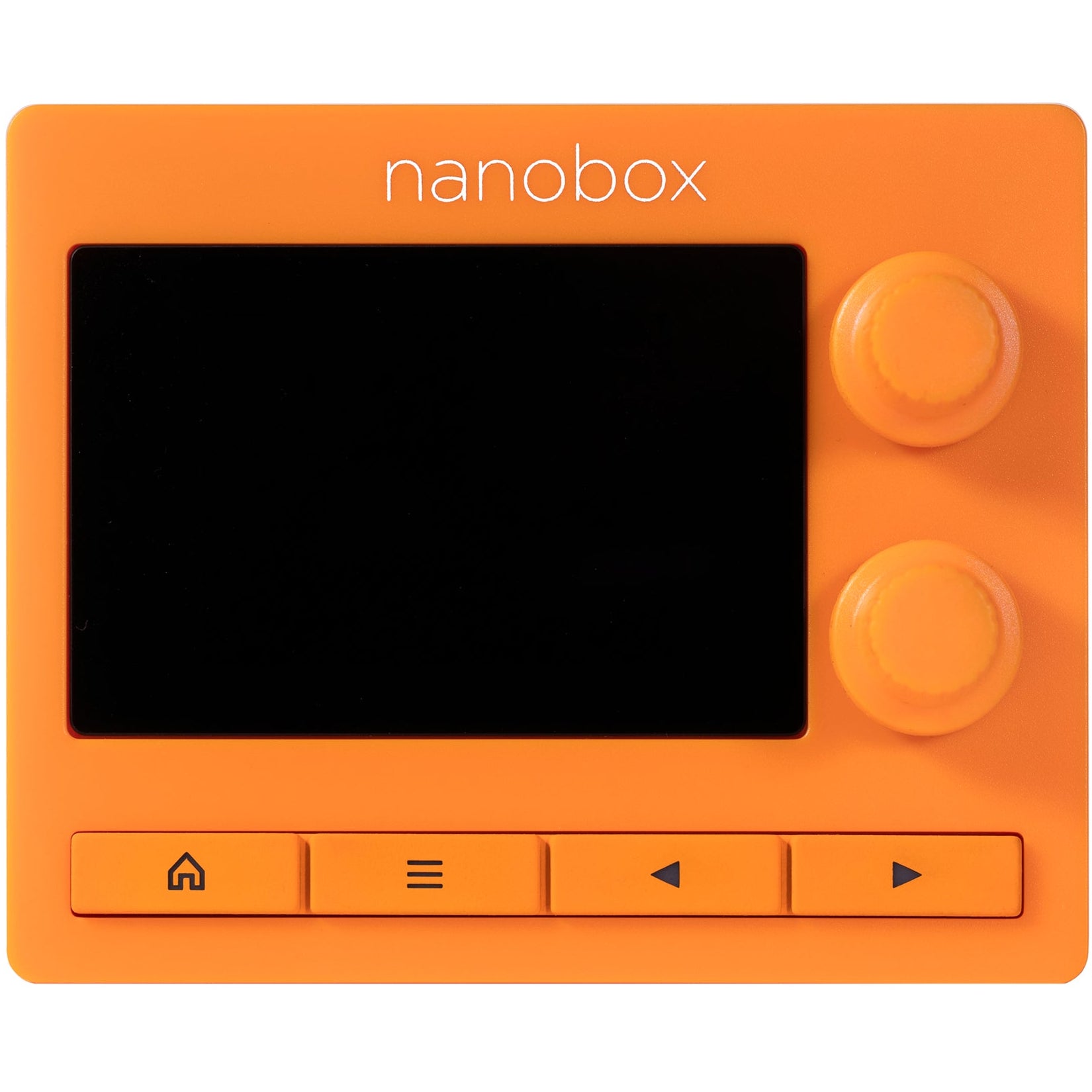 1010music Nanobox Tangerine drum machine and sampler with colorful interface and control knobs, designed for music production.