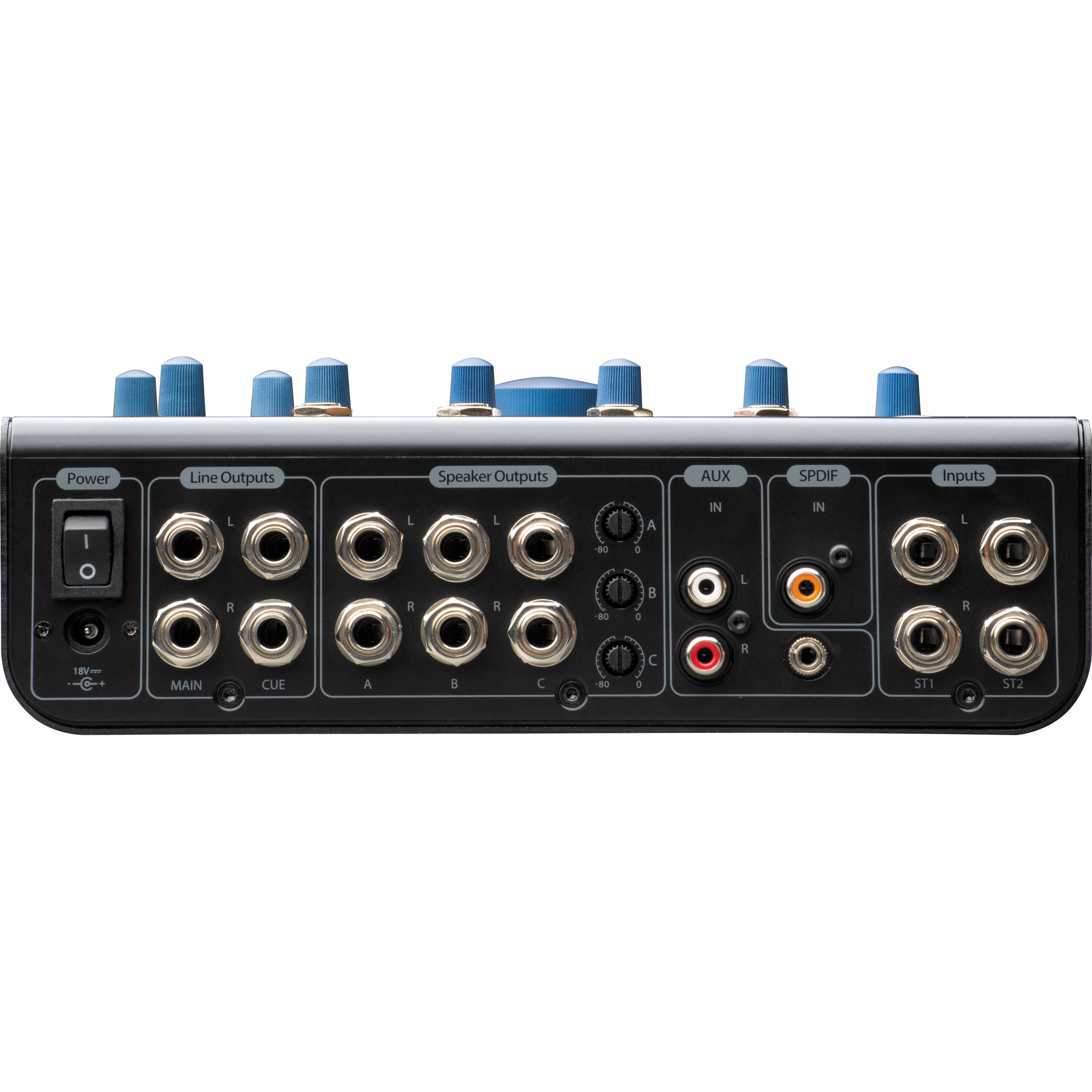 Presonus Monitor Station V2 studio monitor controller with multiple input options and large volume knob.