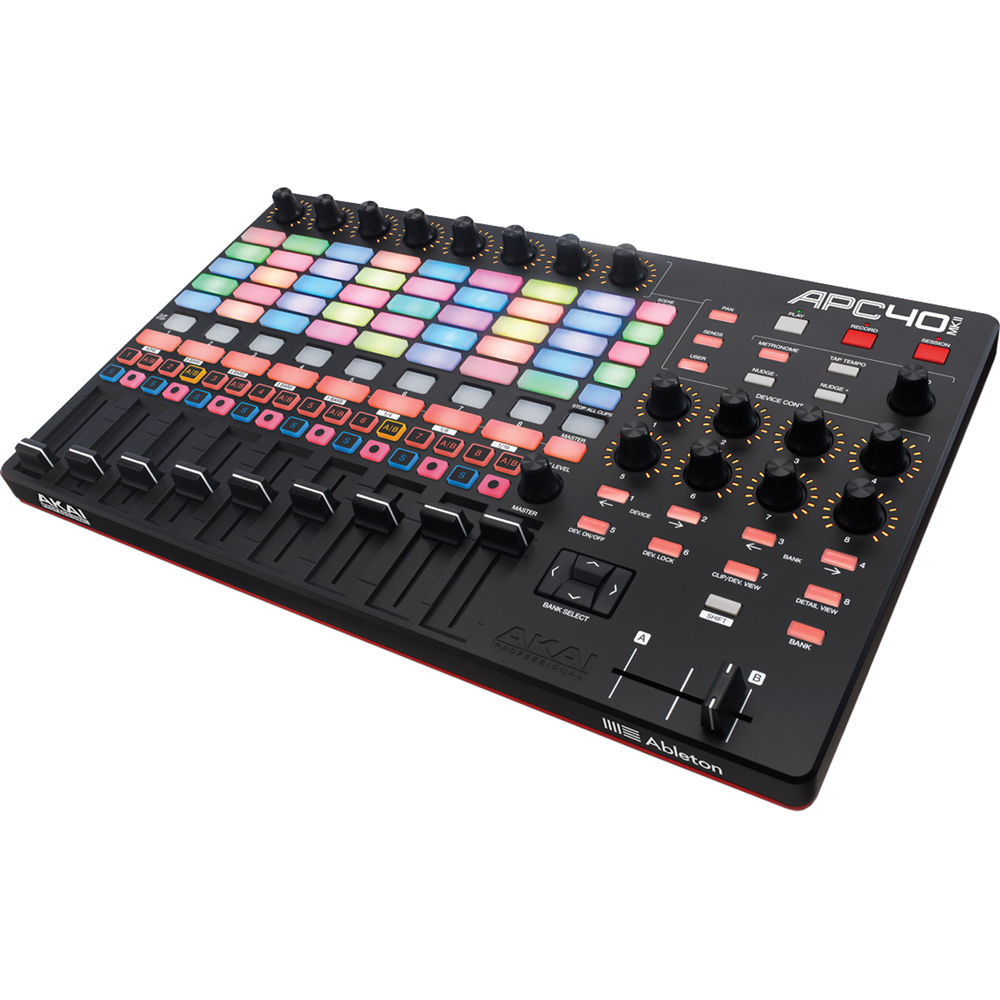 Akai Professional APC 40 MK2 DAW controller with various pads, knobs, and faders for music production and live performance.