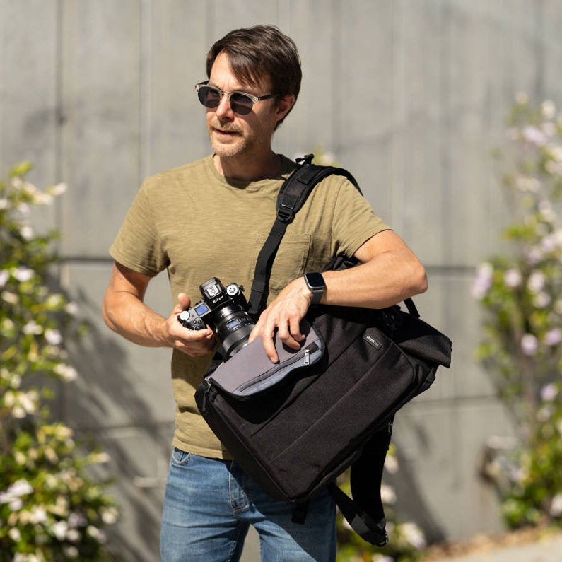 Think Tank FocusPoint RollTop video equipment bag with roll-top closure and padded interior for safe gear storage.