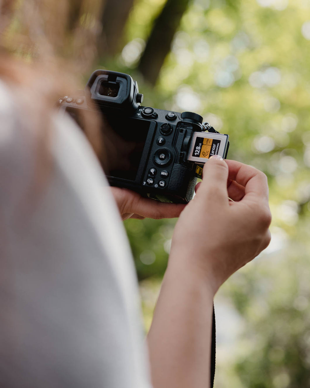 Lexar CFexpress Pro Gold memory card with R1750/W1500 speed ratings, designed for high-performance camera and video storage.