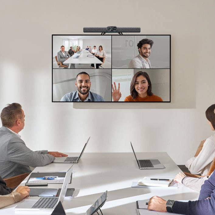 Insta360 Connect video conferencing camera with multiple lenses and sleek design for high-quality virtual meetings.