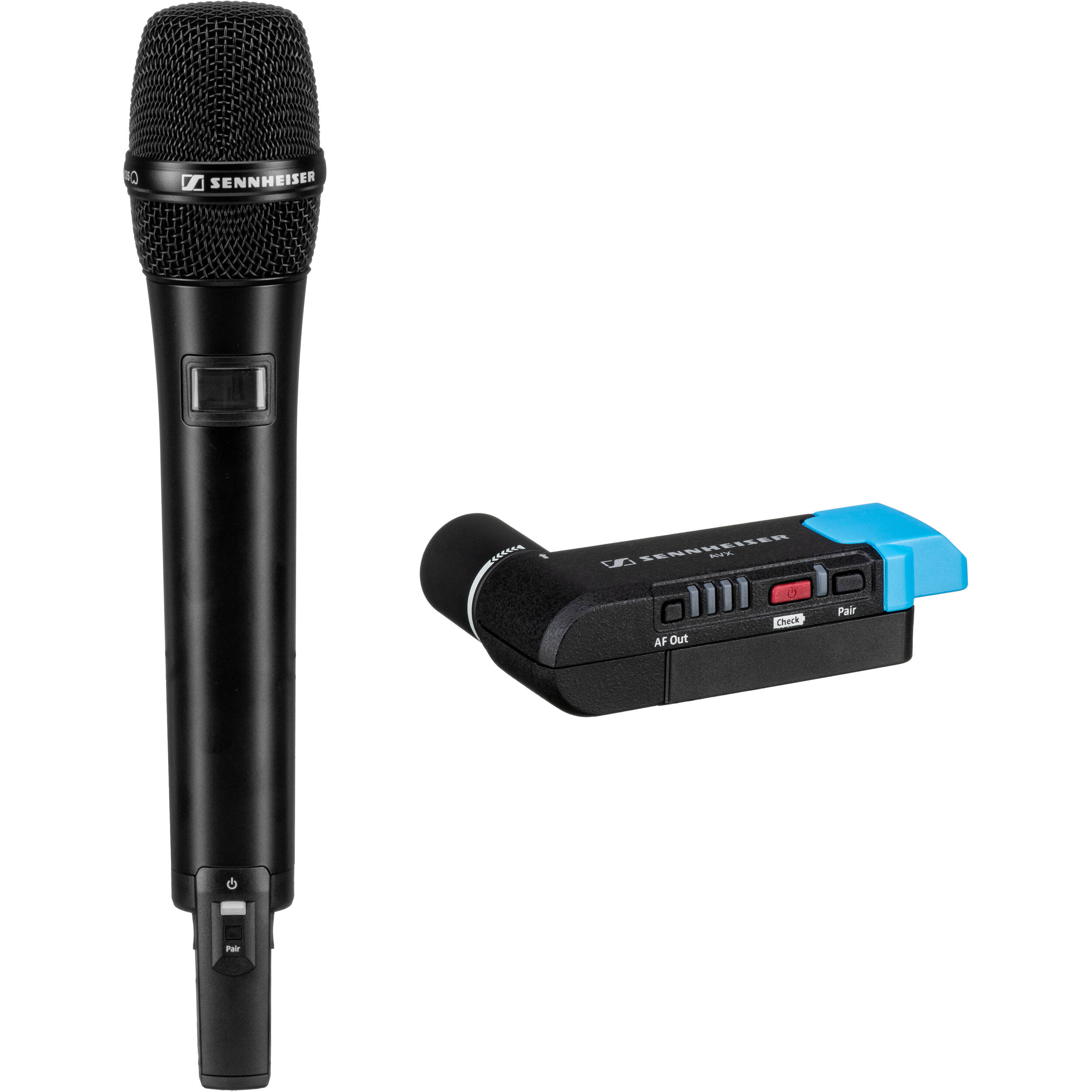 Sennheiser AVX-835 professional wireless microphone system with transmitter and receiver for high-quality audio recording.