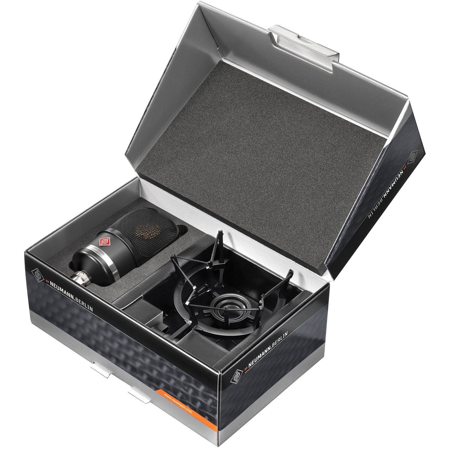 Neumann TLM 107 condenser studio microphone set with shock mount and accessories for professional audio recording.