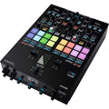 Reloop ELITE DJ mixer with multiple channels, control knobs, and display screens for professional DJ setups.