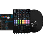 Reloop ELITE DJ mixer with dual jog wheels, multiple controls, and professional audio interface for DJing and mixing.