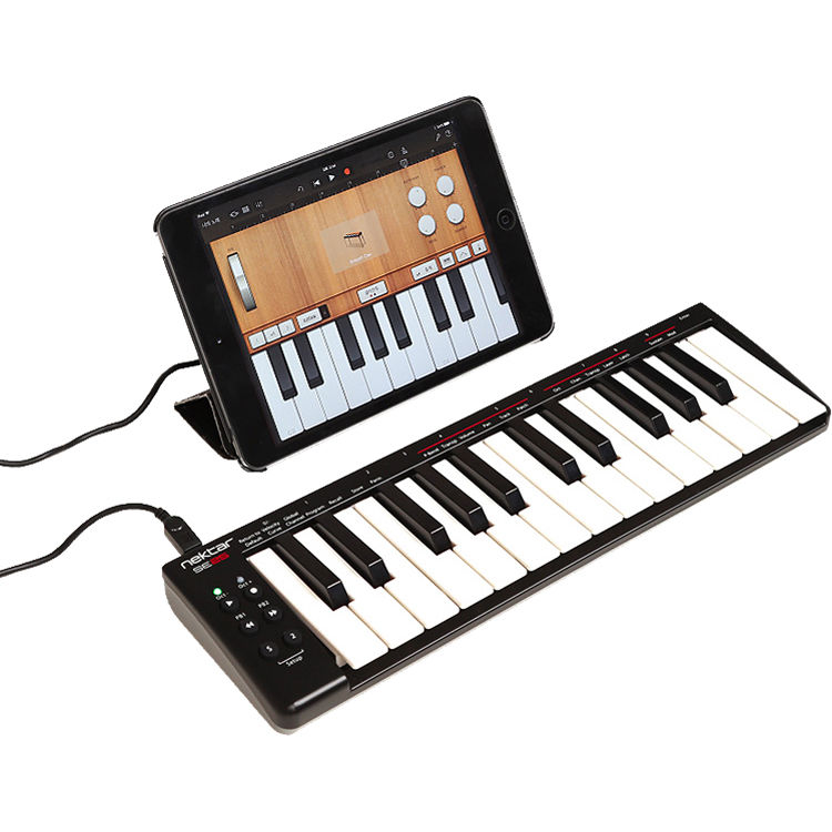 Nektar SE25 MIDI keyboard with 25 keys, compact design, and built-in controls for music production and performance.