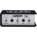 Warm Audio WA-DI-A DI box shown with input and output jacks, compact design, ideal for professional audio instrument connection.