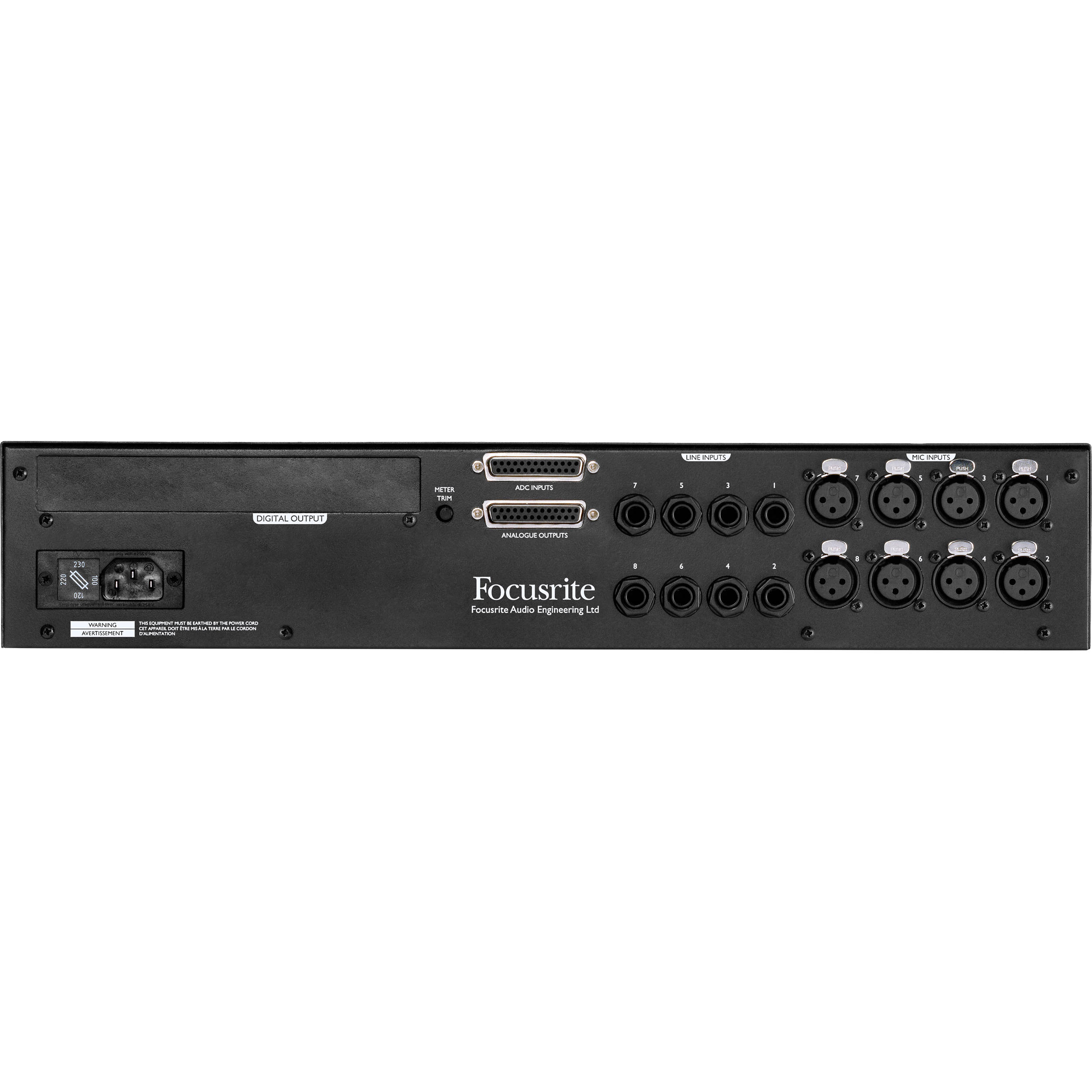 Focusrite ISA 828 MK2 microphone preamp rack unit with multiple input channels and professional audio interface features.