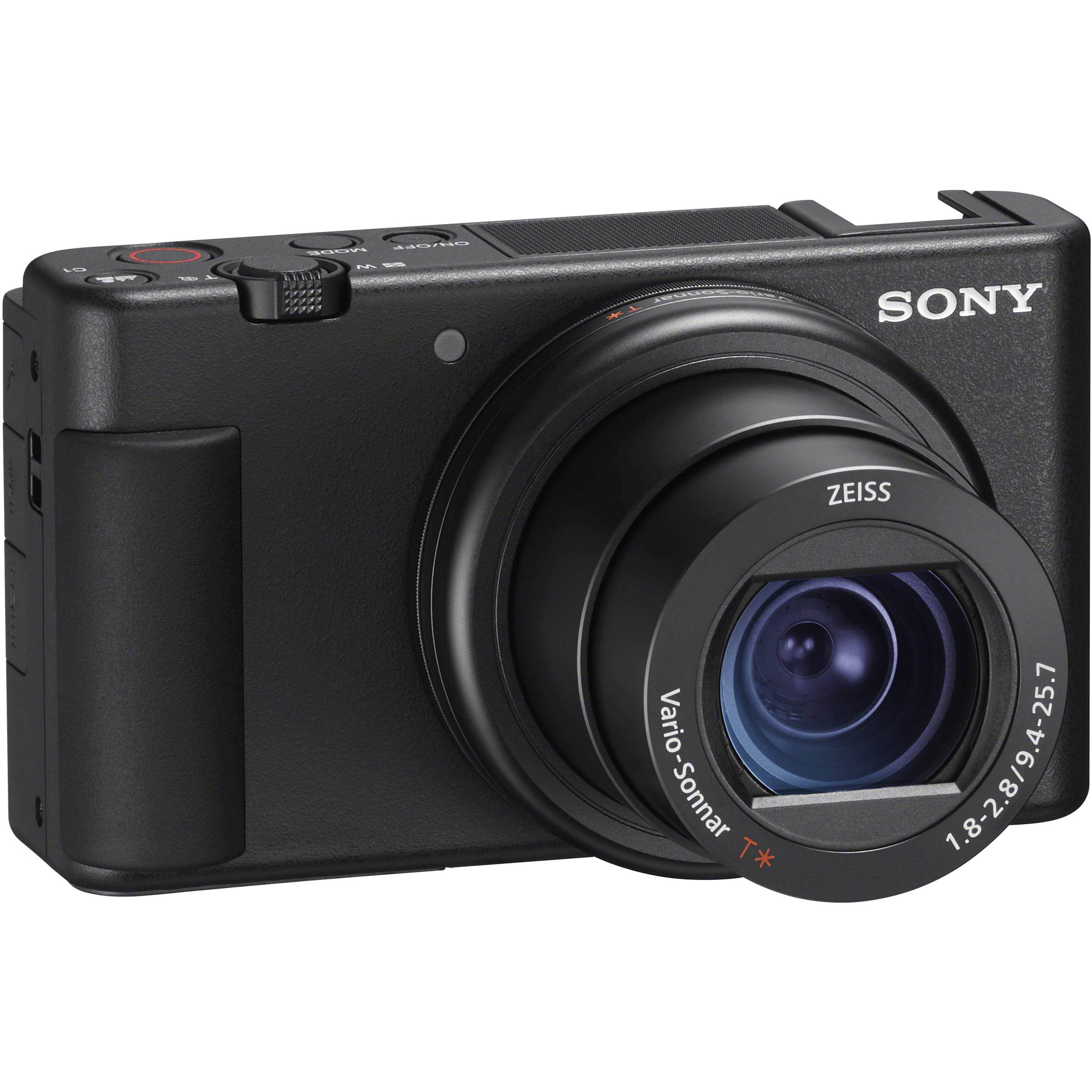 Sony ZV-1 video camera with flip-out screen and built-in microphone, ideal for vlogging and content creation.