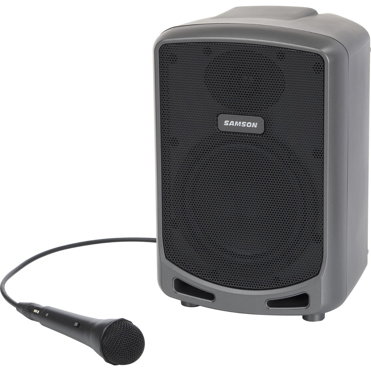 Samson Expedition Express+ portable PA speaker system with a compact design and built-in microphone input.