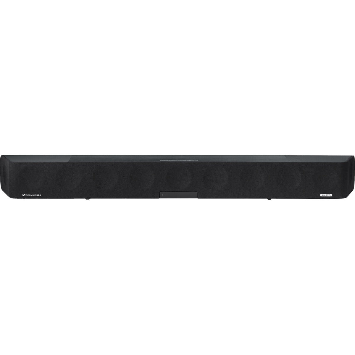 Sennheiser Ambeo Soundbar Max with sleek black design, featuring multiple speaker drivers for immersive TV sound.