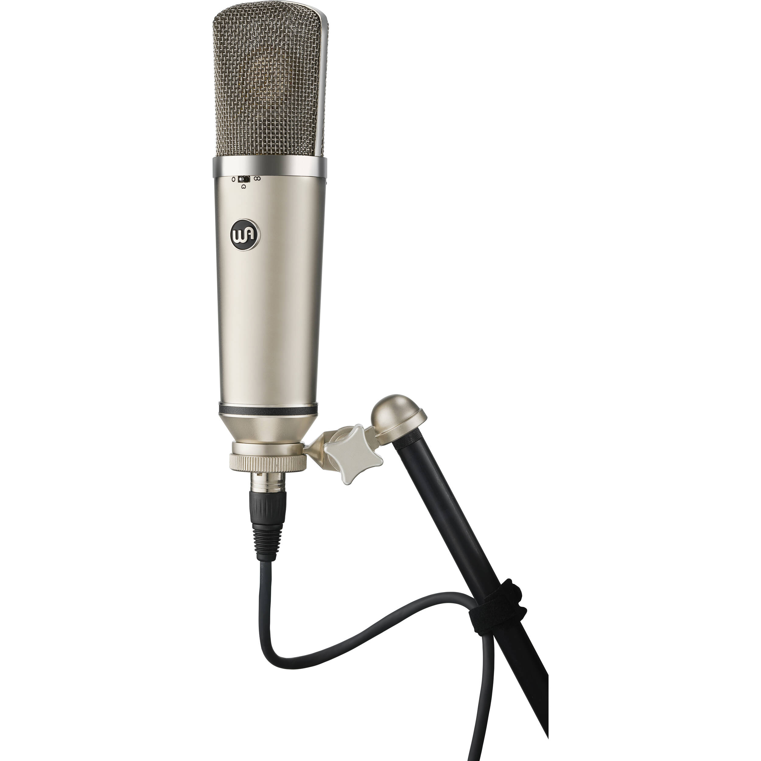 Warm Audio WA-67 condenser microphone with vintage-style body and large diaphragm, ideal for studio recording.