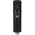 Warm Audio WA-47jr condenser microphone shown with its sleek black body and vintage-style grille for studio recording.