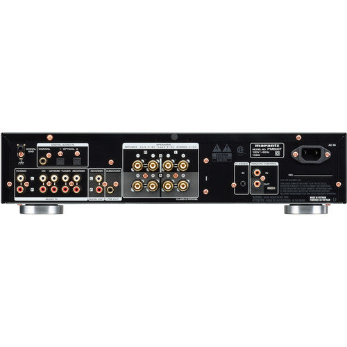 Marantz PM6007 stereo amplifier with black finish, featuring analog and digital input options and control knobs on the front panel.