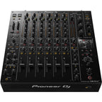 Pioneer DJ DJM-V10-LF professional DJ mixer with multiple channels, knobs, and sliders for live mixing and sound control.