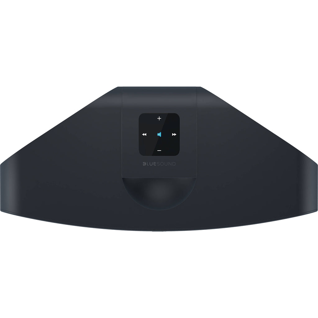 Bluesound Pulse 2i wireless speaker in black, showcasing its sleek design and compact form for high-quality audio.