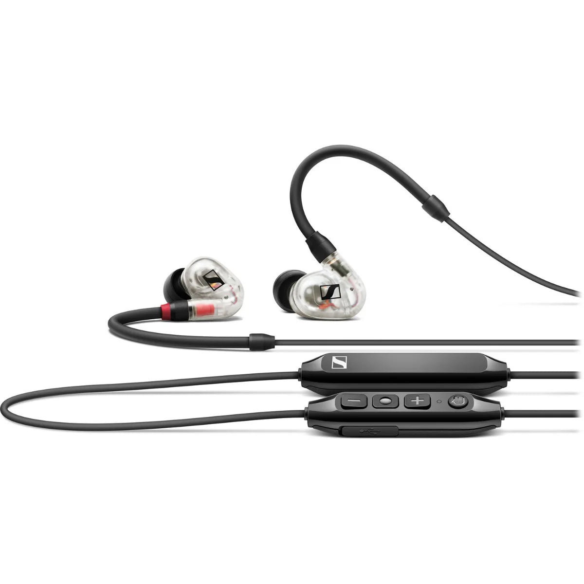 Sennheiser IE 100 Pro Wireless in-ear headphones with sleek black design and compact earbuds for professional audio listening