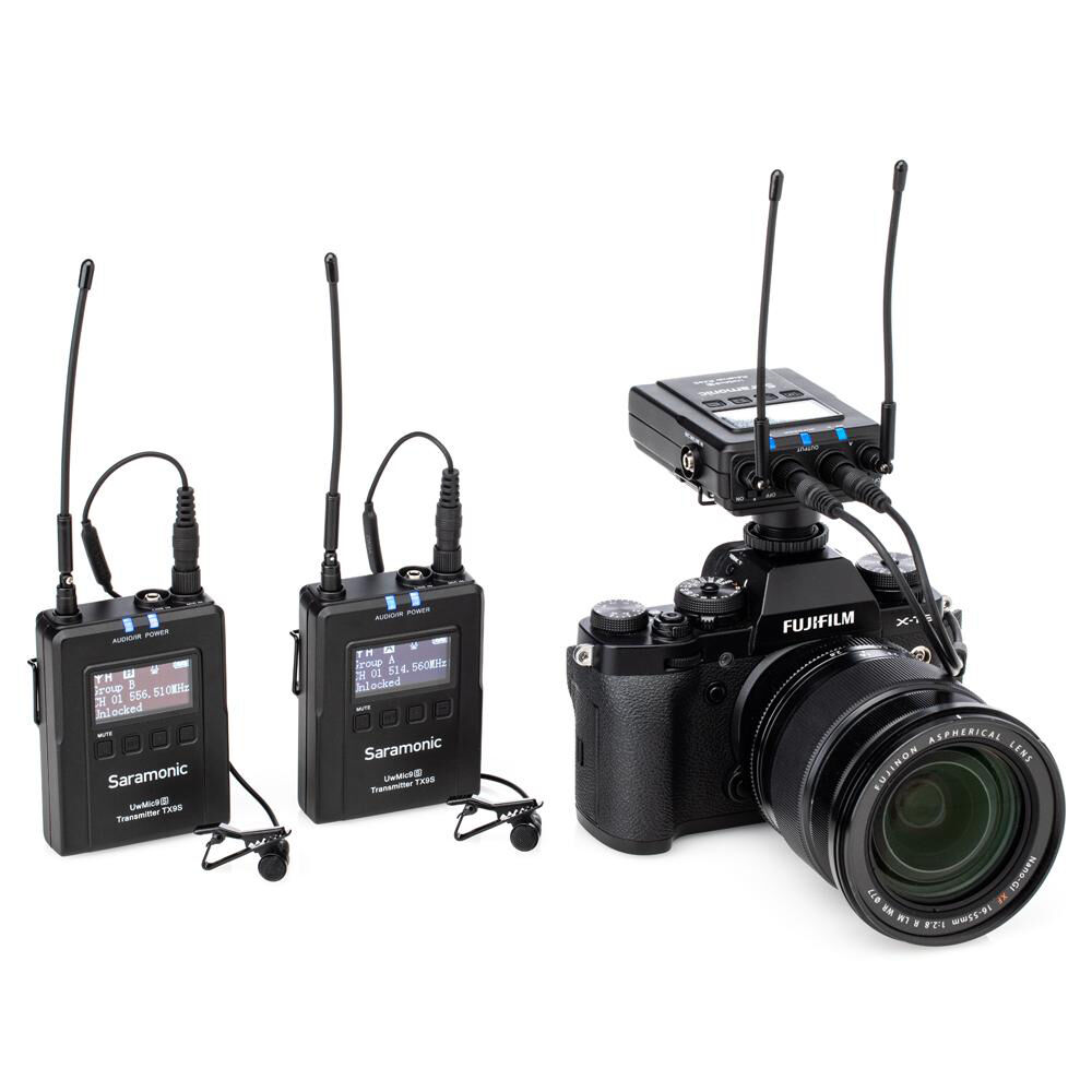 Saramonic UwMic9s Kit 2 professional wireless microphone system with transmitter and receiver, compact and portable setup