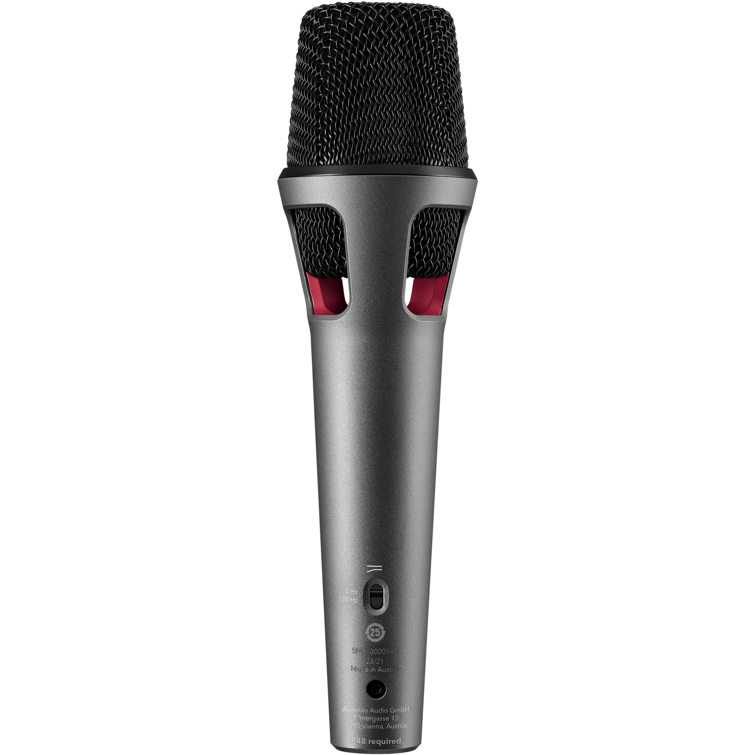 Austrian Audio OC707 condenser microphone with black body and grille, set against a neutral background.
