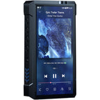 FiiO M17 portable music player with sleek black design and touchscreen display, showing control buttons on the front.