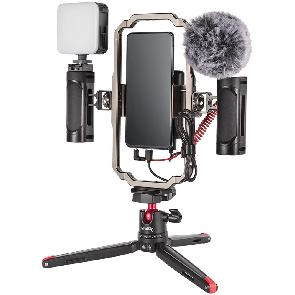 SmallRig all-in-one smartphone video kit with tripod, supports, and rig for vlogging and mobile filming.