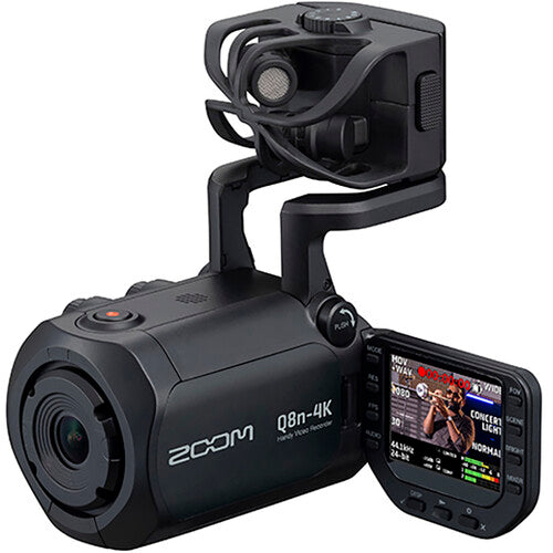 Zoom Q8n-4K video camera with multiple ports and controls, suitable for professional video recording and content creation.