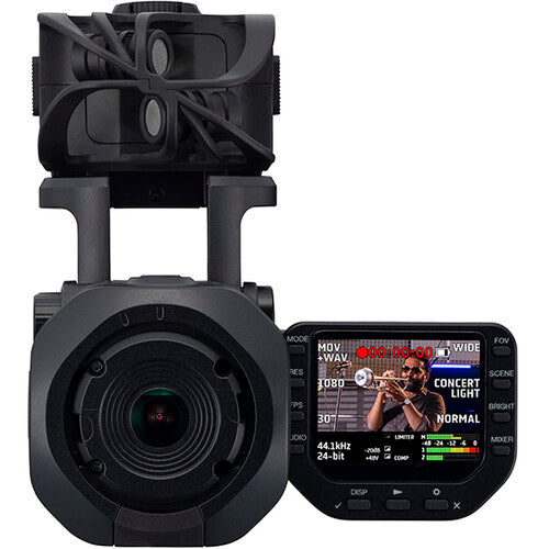 Zoom Q8n-4K video camera with multiple lenses and controls, capturing high-resolution video and audio for professional content creation.