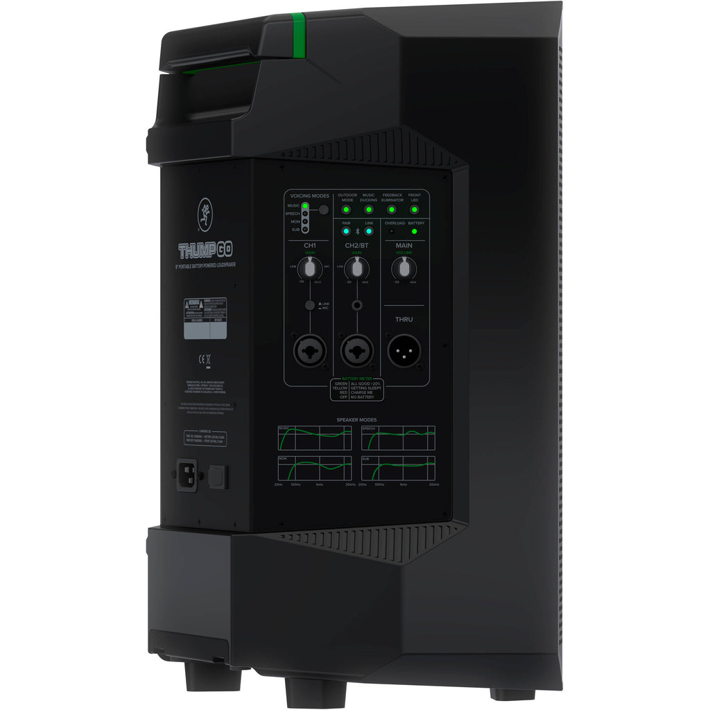Mackie Thump GO portable PA speaker with handles and control panel, designed for live sound and music amplification.