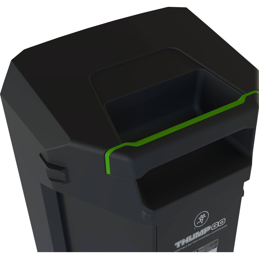 Mackie Thump GO portable PA speaker with handle and control panel, compact design for live sound and music playback.