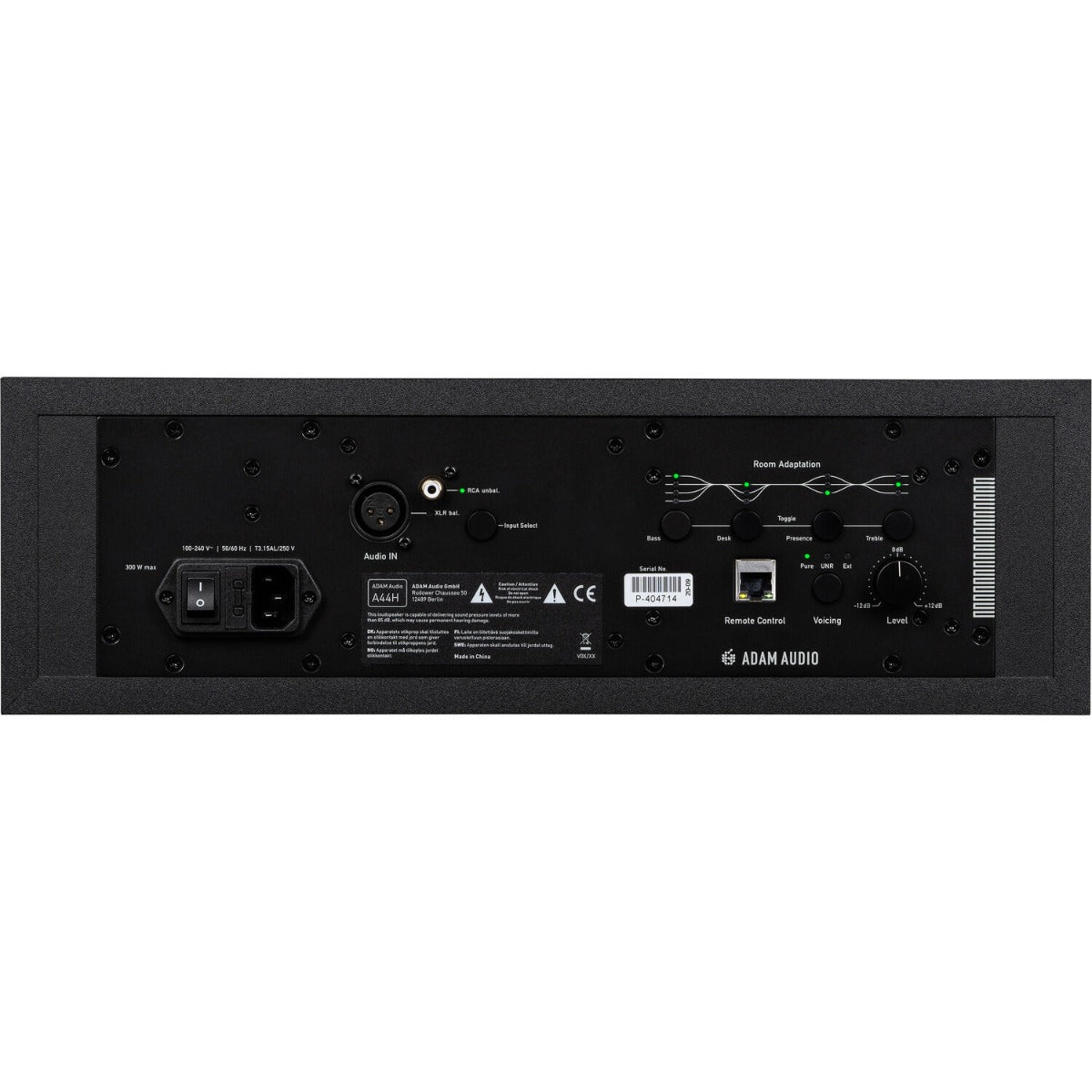Adam Audio A44H mid-field and main studio monitors with sleek black design and custom drivers for professional sound reproduction.