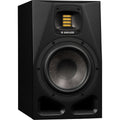 Adam Audio A7V active nearfield monitors shown with sleek black enclosures and detailed speaker drivers.
