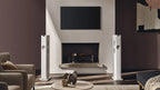 KEF LS60 Wireless floorstanding speakers with sleek black cabinets and modern design for high-quality audio.