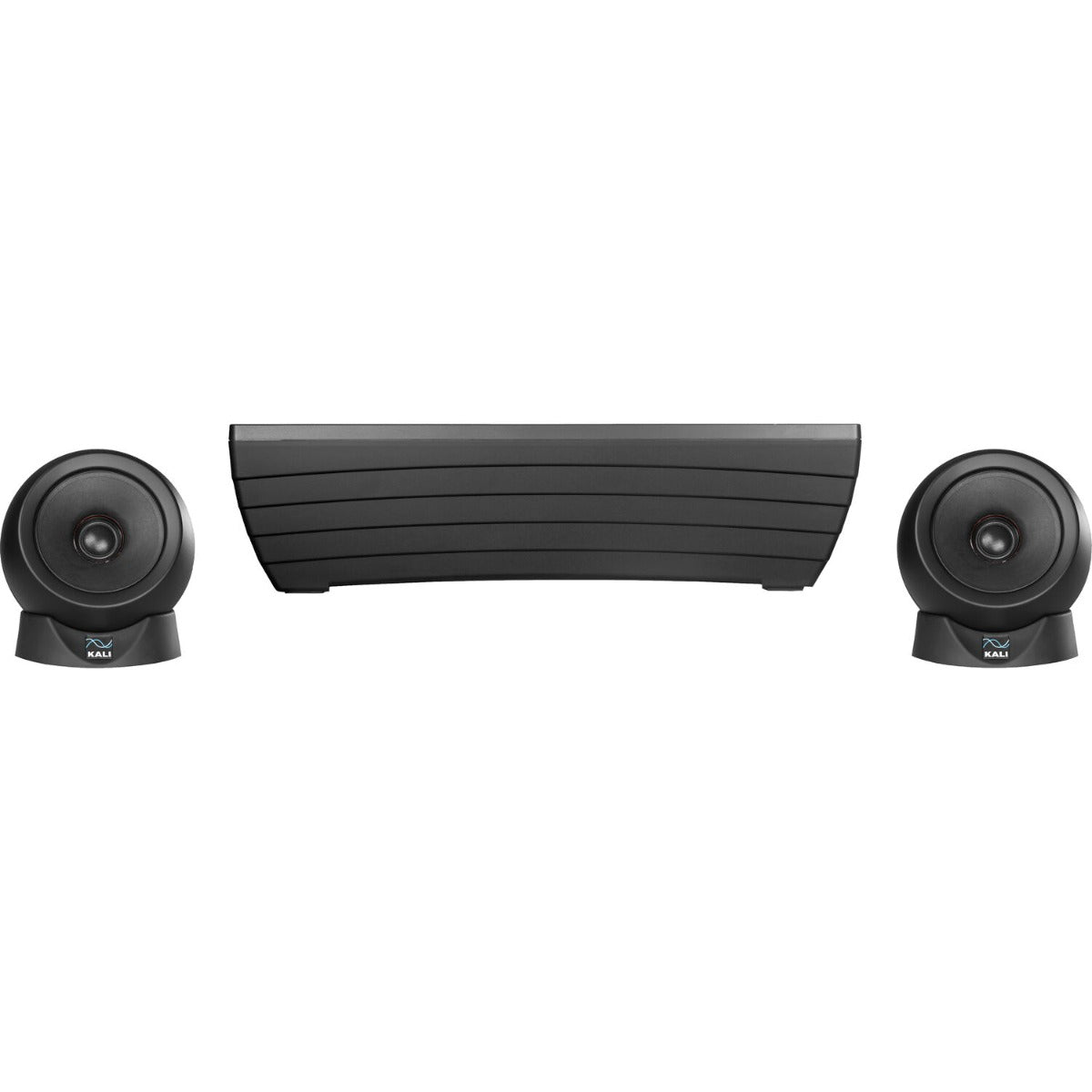 Pair of Kali Audio IN-UNF studio monitors with subwoofer in a professional music studio setup