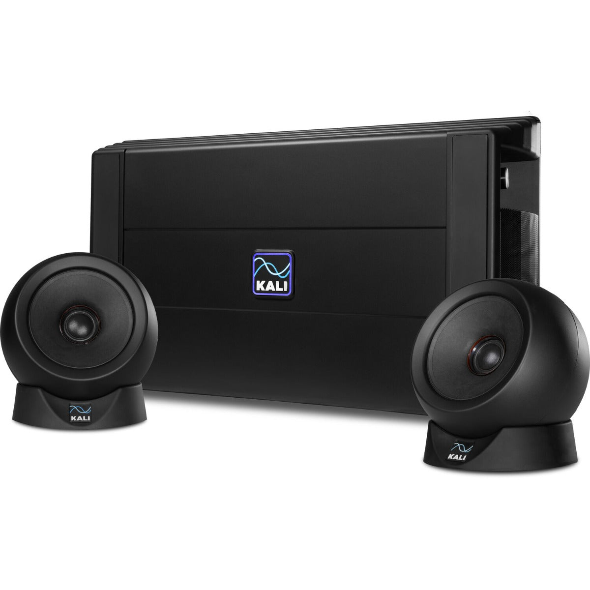 Pair of Kali Audio IN-UNF studio monitors with a subwoofer, part of a professional audio studio monitor bundle.