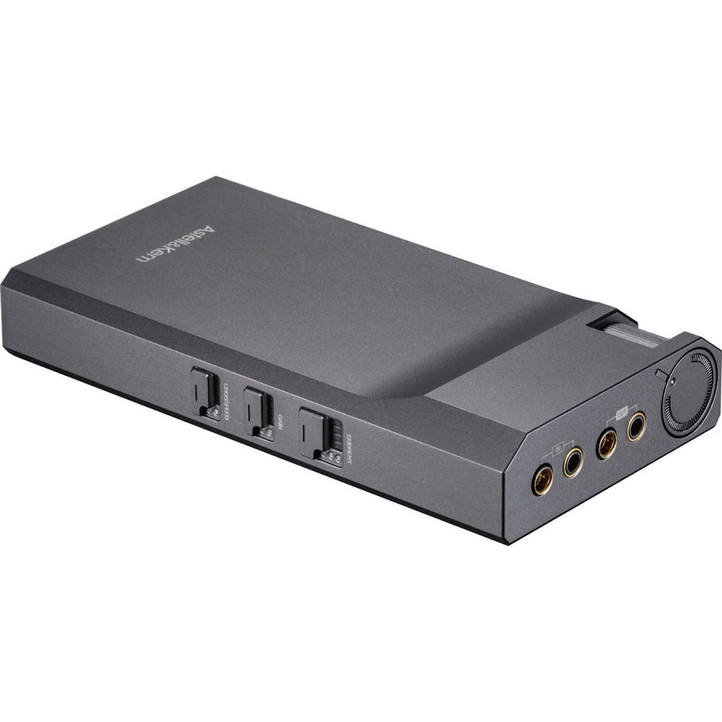 Astell&Kern AK PA10 portable headphone amplifier with sleek silver design and compact build, shown in close-up view.