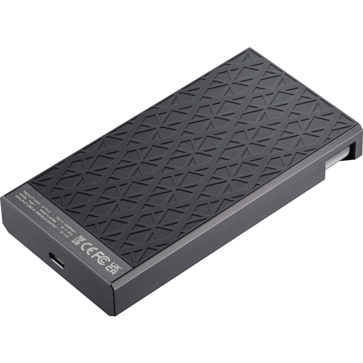 Astell&Kern AK PA10 portable headphone amplifier with sleek black design and compact size, connected to headphones.