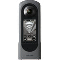 Ricoh Theta X 360-degree video camera with lens and controls, designed for capturing immersive 3D videos and images.