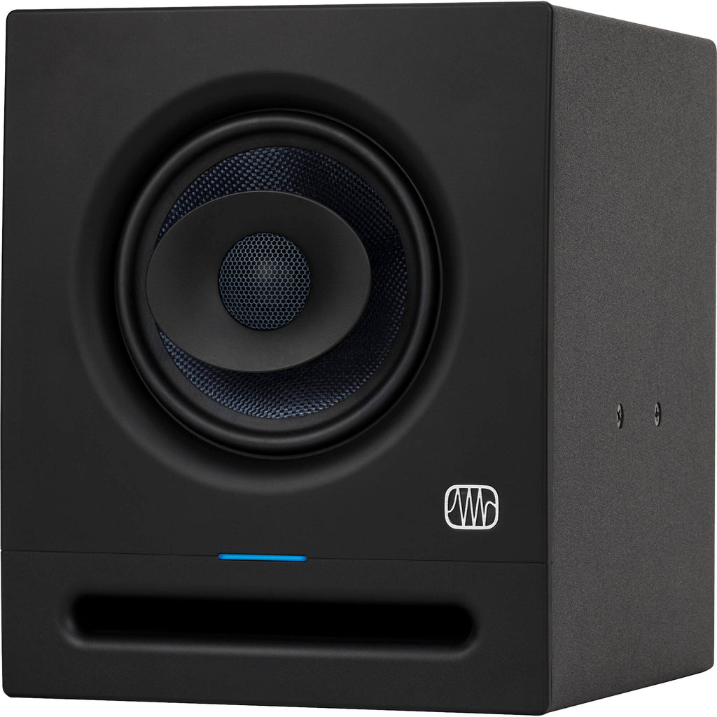 Presonus Eris Pro 6 active nearfield monitor speakers with black finish and front-facing controls, ideal for studio audio setups.